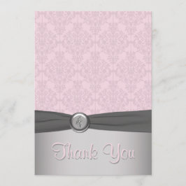 Damassé rose et grise, carte de remerciements de
