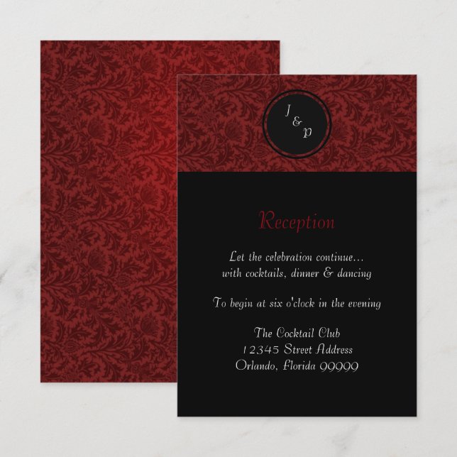 Damassé rouge - Invitation de réception (Devant / Derrière)
