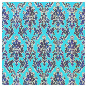 Damassé royale élégante sur le tissu de turquoi