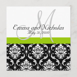 Damassé vert pomme de monogramme de faire-part de