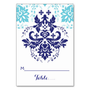 Damassohne marineblau, Wassa Hochzeitbegleiter Pla Tischnummer