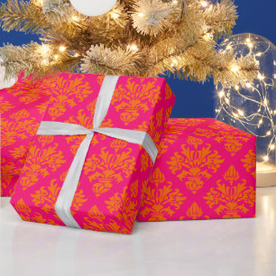 Damast #3 DIY Farben Himbeerrosa Orange Geschenkpapier