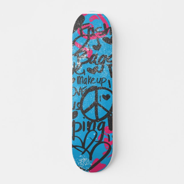 Damast Aqua-Magentarot, Graffiti Skateboard (Vorne)