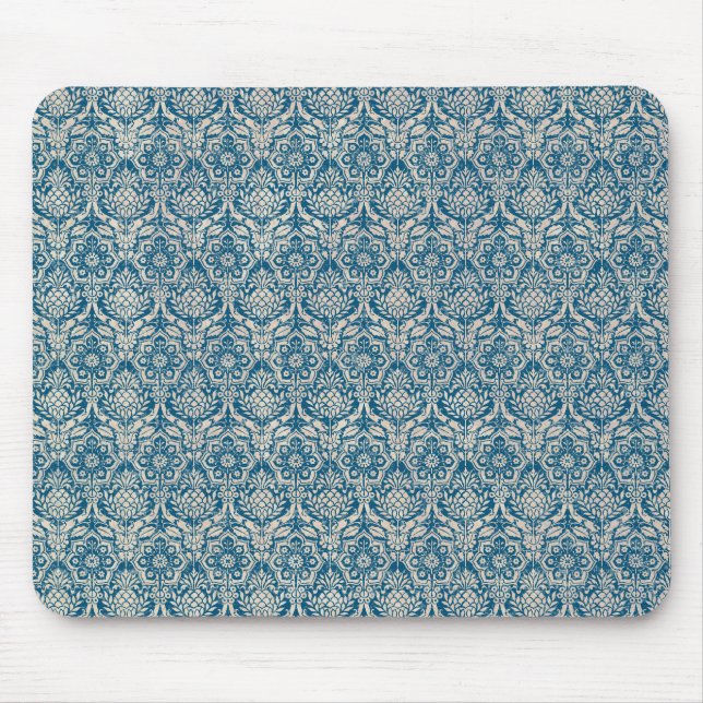 Damast-aquamarines blaues Muster Mousepad (Vorne)