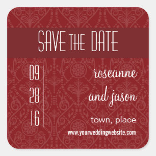 Damast Art Deco Save-the-Date-Aufkleber Quadratischer Aufkleber