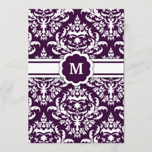 Damast-Aubergine des Monogramm-311-Marissa Einladung