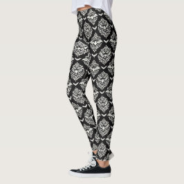 Damast aus schwarzem und weißem Bat Leggings