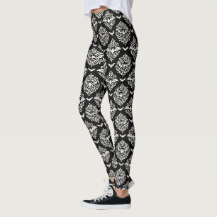 Damast aus schwarzem und weißem Bat Leggings