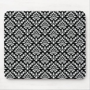 Damast Barock Wiederholungsmuster Weiß auf Schwarz Mousepad