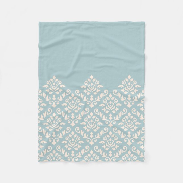 Damast-barocke Teil-Muster-Creme auf Blau Fleecedecke (Vorderseite)