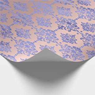Damast-blaues Kobalt-Indigo-Rosen-Gold königlich Geschenkpapier