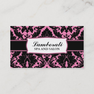 Damast Blumen Elegant Modern Rosa und Schwarz Visitenkarte