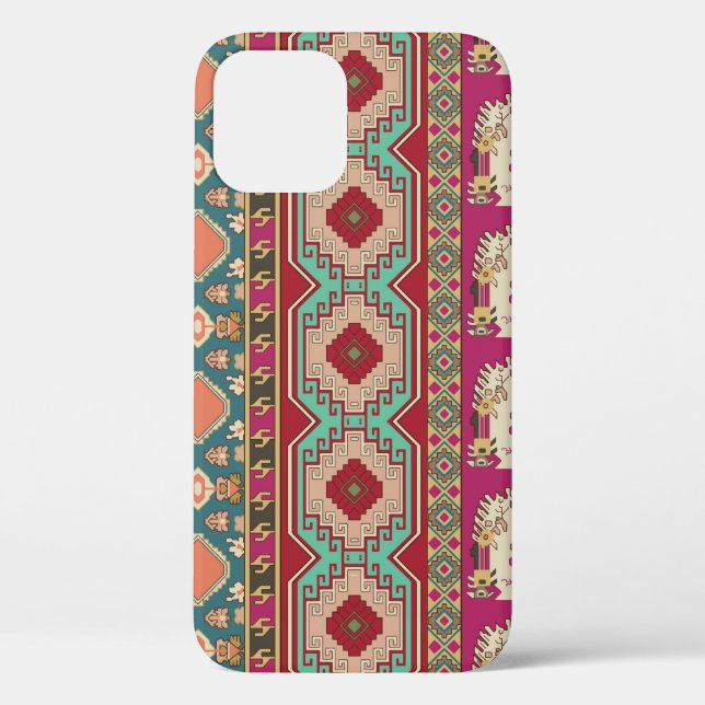 Damast Blumen Geometrisch Farbige Patchworkarbeit Case-Mate iPhone Hülle (Rückseite)