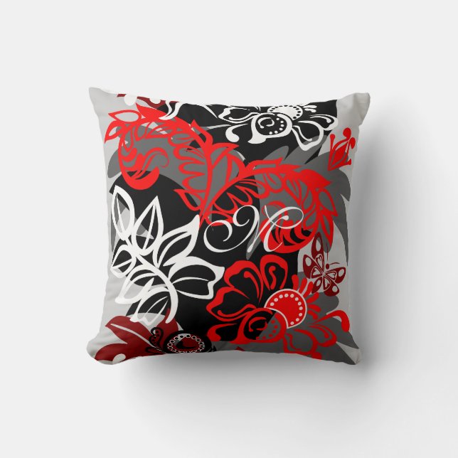 Damast-Blumen, Schmetterlinge u. Monogrammkissen Kissen (Vorderseite)