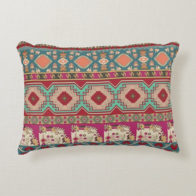 Damast-Blumenmuster-Geometrie-Farbige Patchwork Dekokissen (Vorderseite)