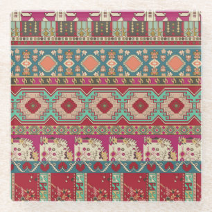 Damast-Blumenmuster-Geometrie-Farbige Patchworkarb Glasuntersetzer