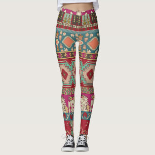 Damast Blumenmuster Geometrisch Farbige Patchworka Leggings