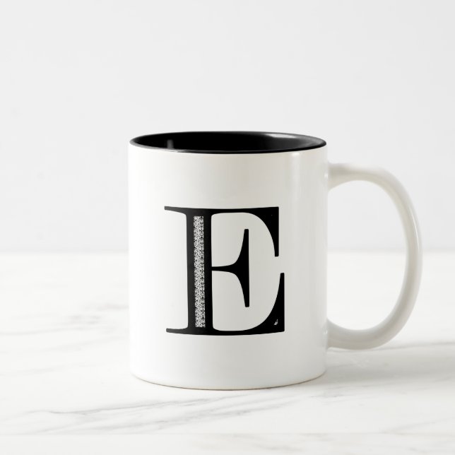 Damast-Buchstabe E - Schwarzes Zweifarbige Tasse (Rechts)