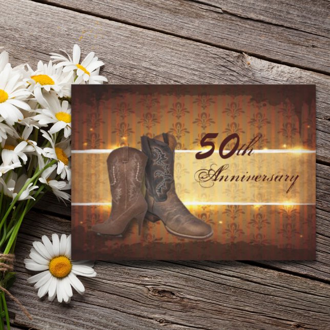Damast Cowboy Land 50. Hochzeit Einladung (damask cowboy country 50th wedding anniversary invitation)
