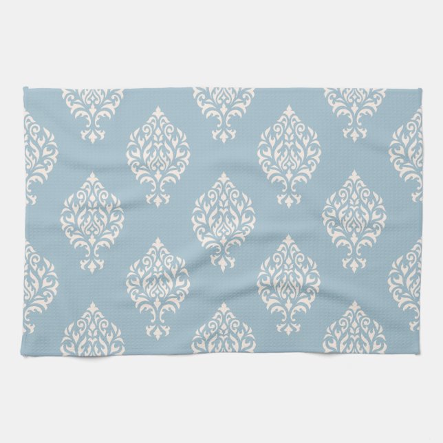 Damast-dekorative Muster-Creme auf Blau Küchentuch (Horizontal)