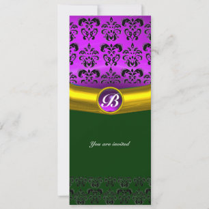 DAMAST-EDELSTEIN-MONOGRAMM lila violett Einladung