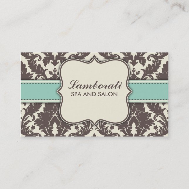 Damast elegantes modernes Mit Blumenbrown beige Visitenkarte (Vorderseite)