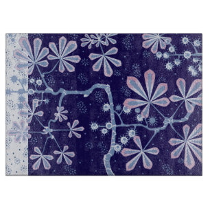 Damast Frostblume großes Glas-Schneidbrett Schneidebrett