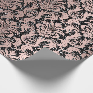 Damast-Glitzer-Schwarz-Rosen-Goldelegantes Geschenkpapier