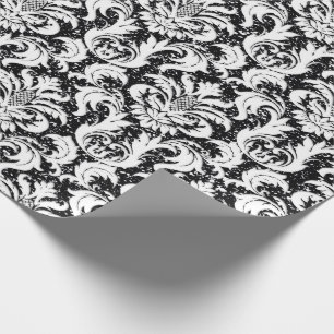 Damast-Glitzer-Schwarz-weißes elegantes Geschenkpapier