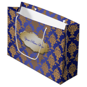 Damast-Gold auf Königsblau-Aufkleber Große Geschenktüte