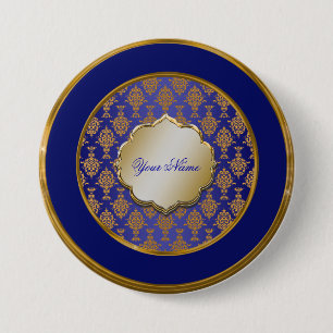 Damast-Gold auf Königsblau Button