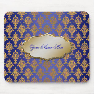 Damast-Gold auf Königsblau Mousepad