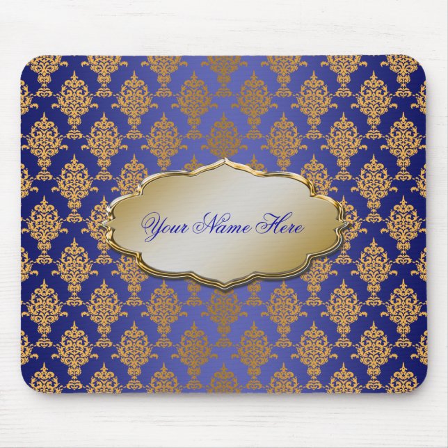 Damast-Gold auf Königsblau Mousepad (Vorne)