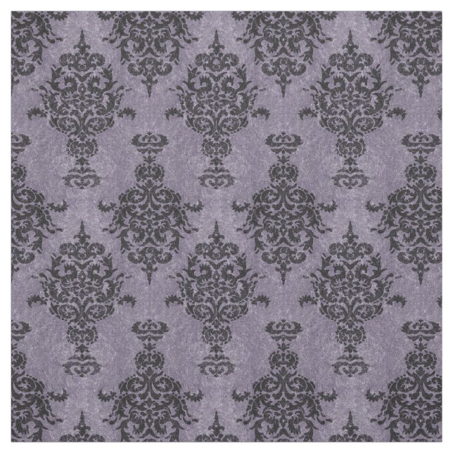 Damast-gotisches Schwarzes auf lila Stein Stoff (Muster)
