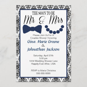 Damast-Herr und Frau Shower Invitation (Navy1) Einladung