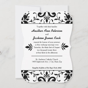 Damast-Hochzeitseinladung formal schwarz und weiß Einladung