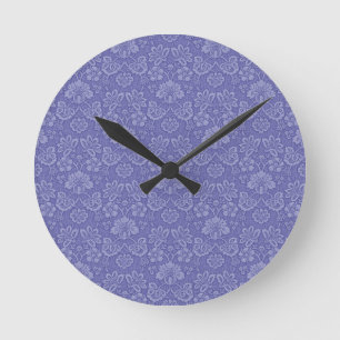 Damast in Blau Runde Wanduhr