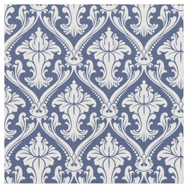 Damast Marineblau Barockmuster Stoff (Nahaufnahme)