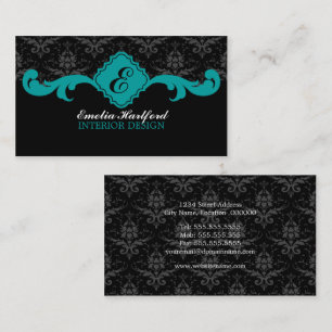 Damast-Monogramm-aquamarine Geschäfts-Karten Visitenkarte