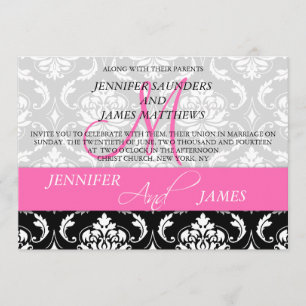 Damast-Monogramm nennt Pink-Hochzeits-Einladung Einladung