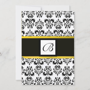 DAMAST-MONOGRAMM, schwarz und weiß, gelb Einladung