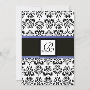 DAMAST-MONOGRAMM, schwarz weiß, blau Einladung