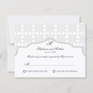 Damast-Monogramm Silber-Grau RSVP-Karte RSVP Karte