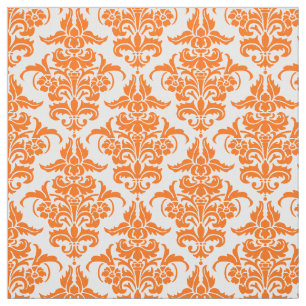 Damast-Muster - Orange auf Weiß Stoff
