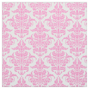 Damast-Muster - Rosa auf Weiß Stoff