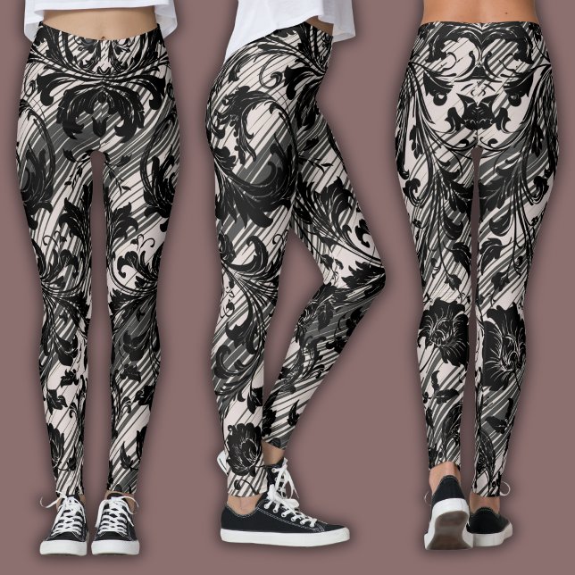 Damast-Muster | Schwarz & Natur-Beige Leggings (Von Creator hochgeladen)