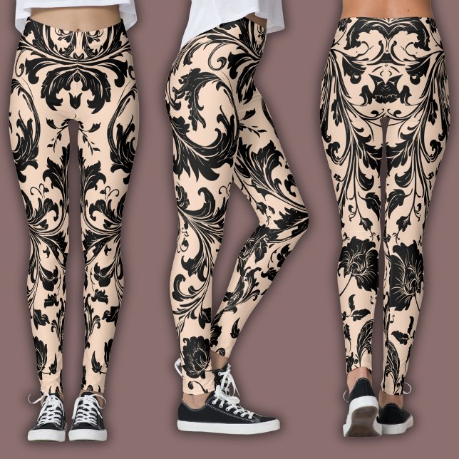 Damast-Muster | Schwarz & Pfirsich-Beige Leggings (Von Creator hochgeladen)