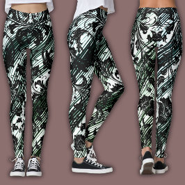 Damast-Muster | Schwarz, Weiß & Grün Leggings