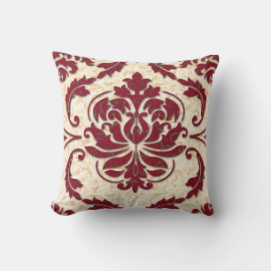 Damast, NOUVEAU PRINT in Burgund und Gold Kissen