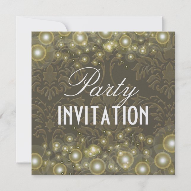 Damast-Party Einladungen, Champagnerbläschen Einladung (Vorderseite)